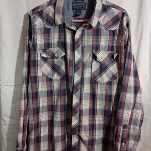 American Rag Casual Plaid Shirt - Gray, Red, White